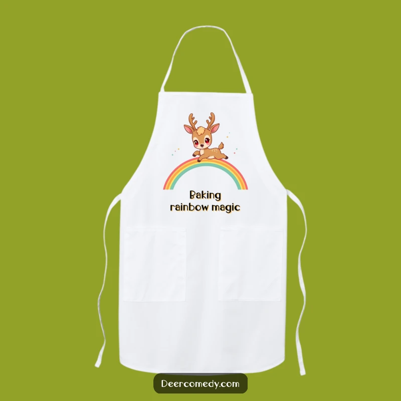 Funny Kawaii Deer Apron: Cook with Magic and a Playful Rainbow Hop