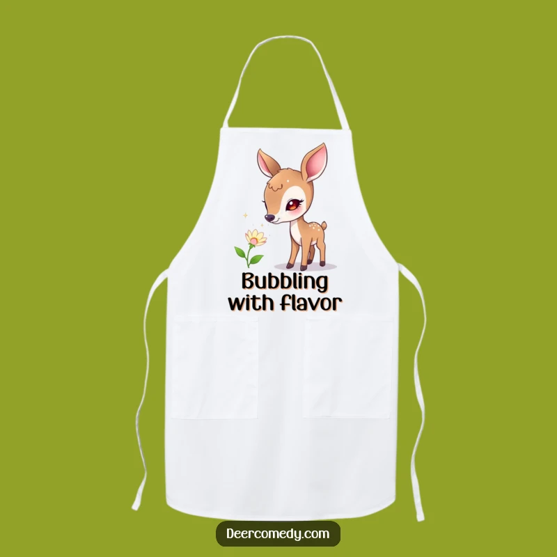 Funny Curious Deer Bubble Flower Apron: Cook with Whimsical Delight