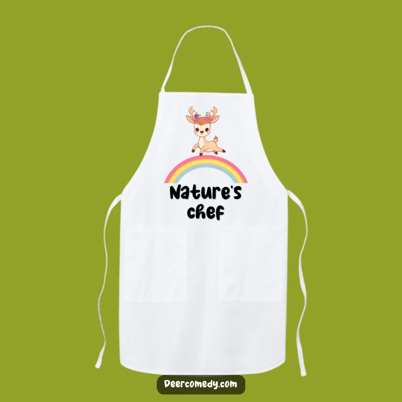 Funny Deer Baker's Apron: Rainbow Leaps for Magical Kitchen Fun Gift