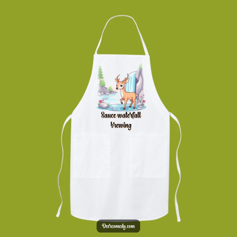 Funny Deer Baker's Apron: Waterfall Serenity for Elegant Kitchen Gift