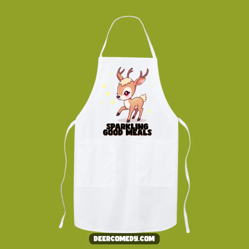 Funny Kawaii Deer Firefly Apron: Shimmering Kitchen Magic, Perfect Funny Gift