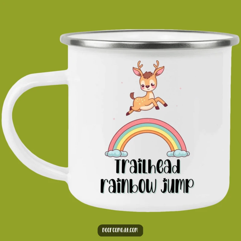 Funny Deer Rainbow Camping Mug: Adventure Fuel with a Magical Touch