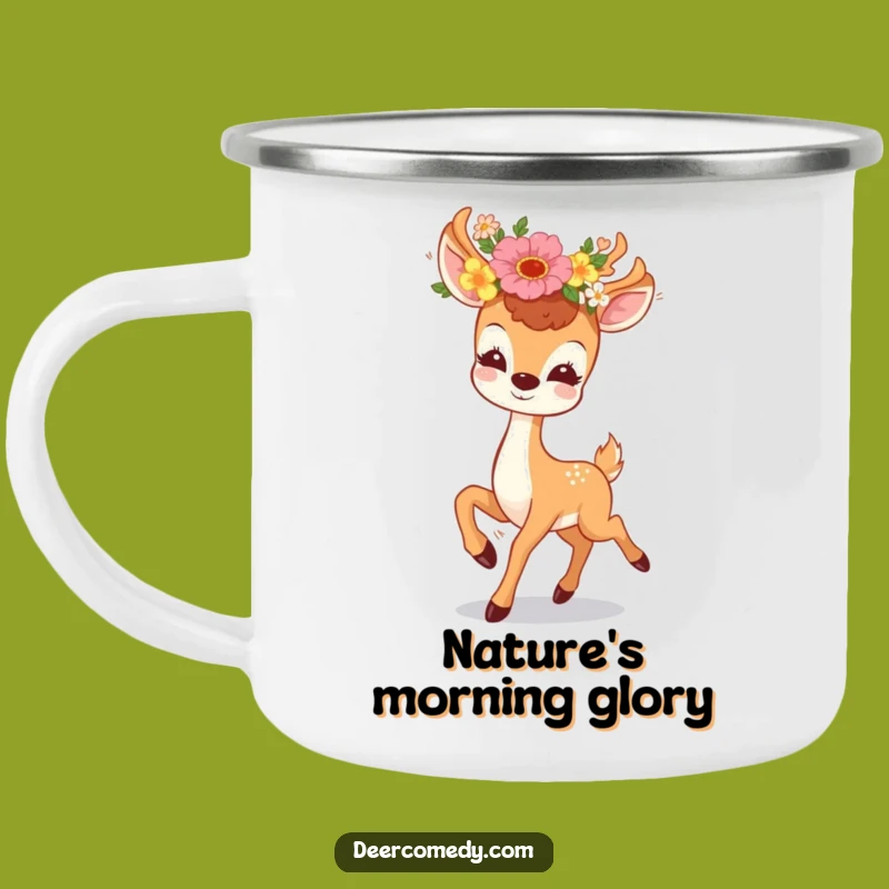 Funny Kawaii Deer Floral Camping Mug: Prancing Joyful Drinkware, Great Funny Gift