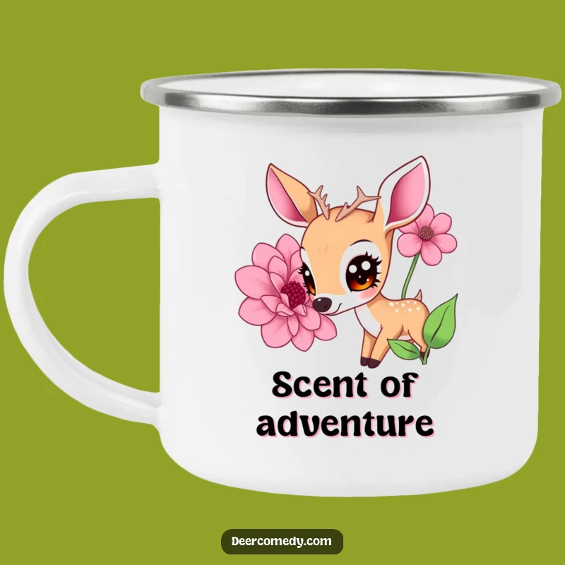 Funny Kawaii Deer Flower Camping Mug: Big Eyes Bloom Drinkware, Great Funny Gift