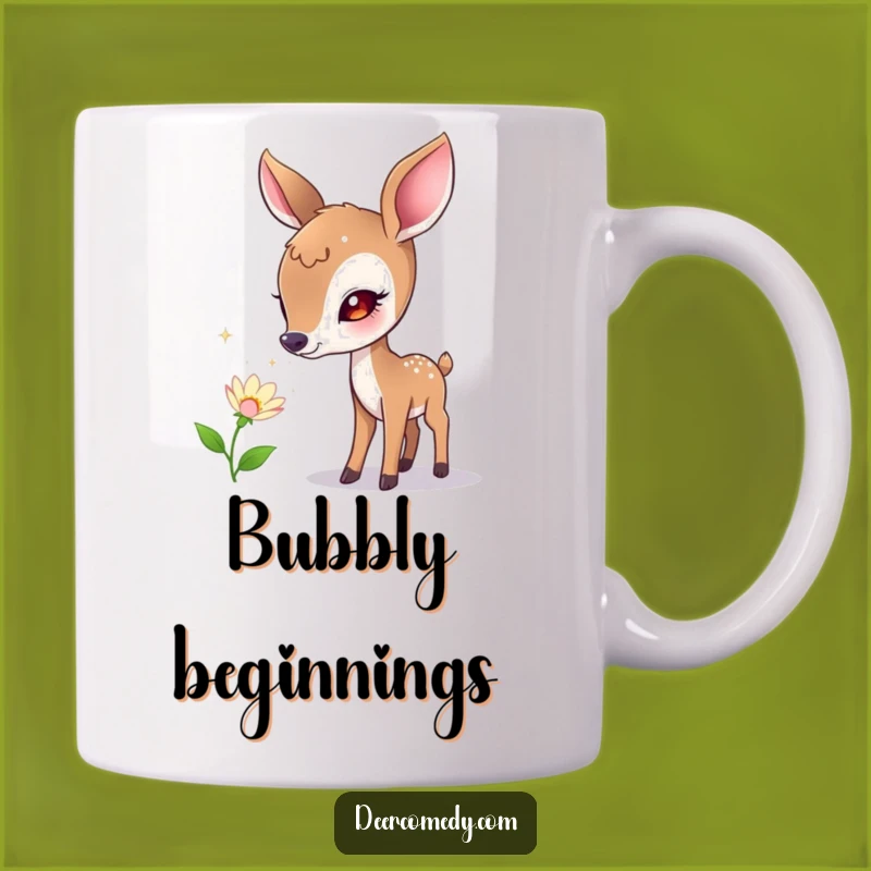 Funny Curious Deer & Bubble Flower Mug: A Whimsical Gift for Nature's Little Wonders