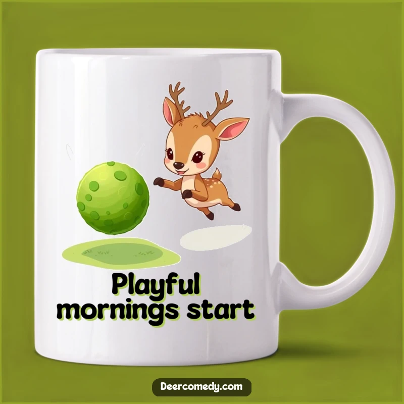 Funny Deer Moss Ball Mug: Playful Chase, Adorable Nature Gift