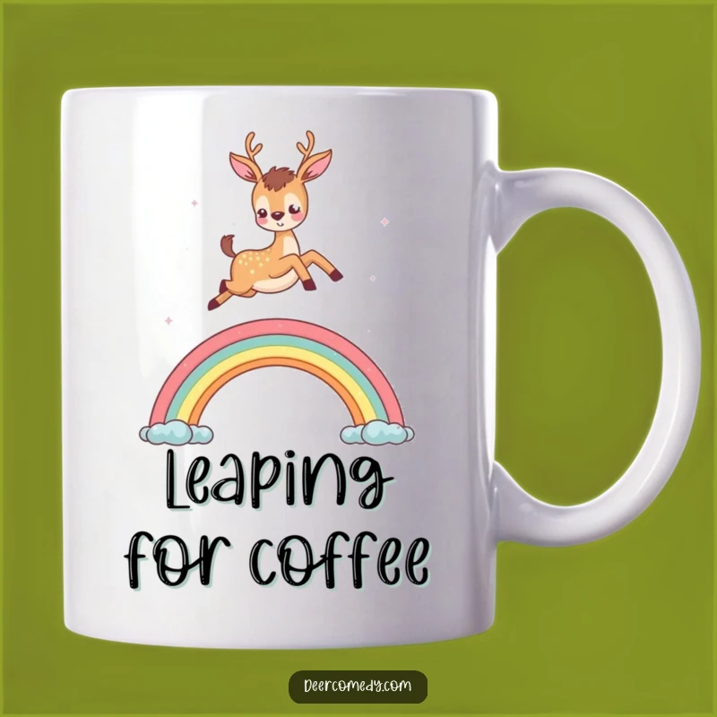 Funny Deer Rainbow Leap Mug: Whimsical and Humorous Gift for Dreamers