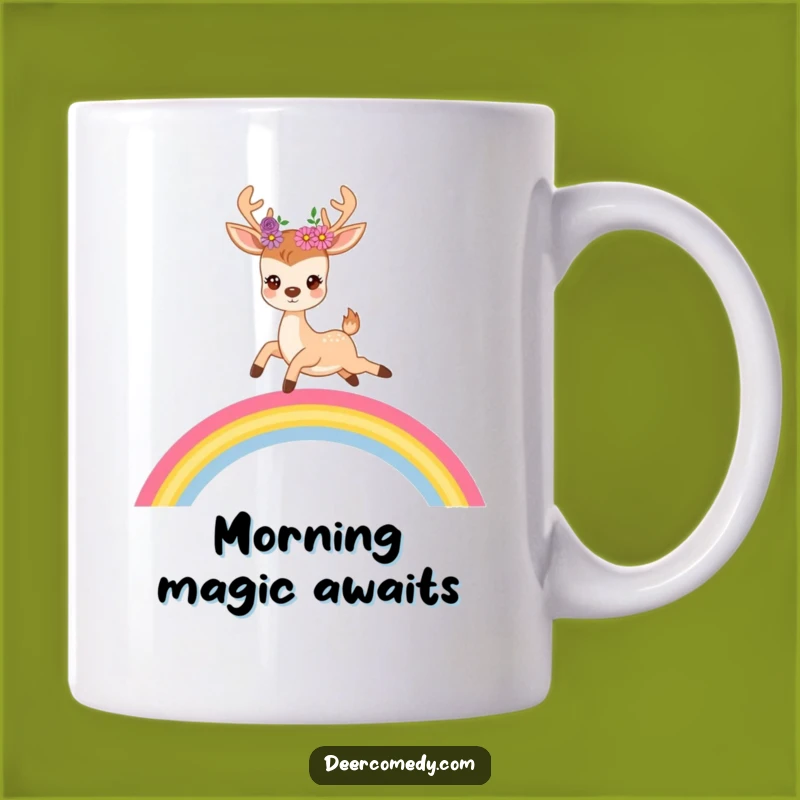 Funny Deer Rainbow Mug: Enchanted Forest Fun, Perfect Whimsical Gift