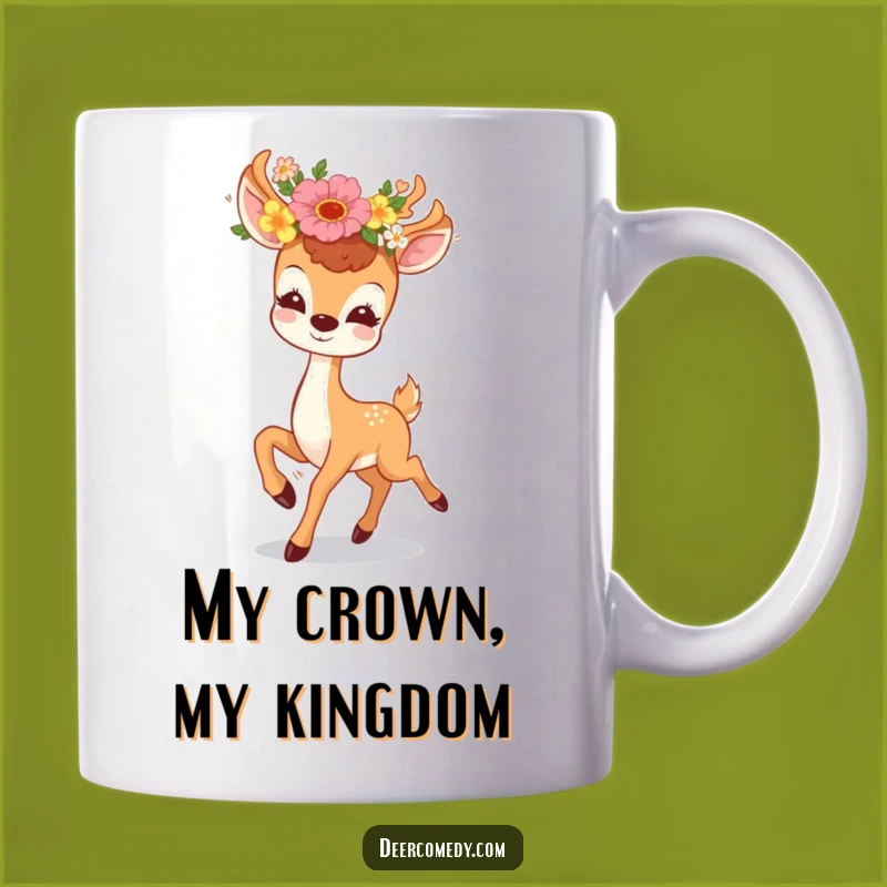 Funny Kawaii Deer Floral Wreath Mug: Joyful Prancing Deer Funny Gift