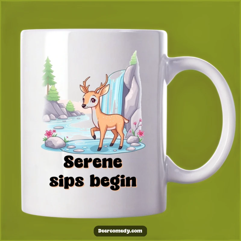 Funny Deer Waterfall Mug: Serene Nature Beauty, Elegant Funny Gift