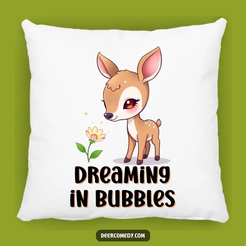 Funny Deer & Bubble Flower Pillow: Cozy Comfort with a Spark of Curiosity