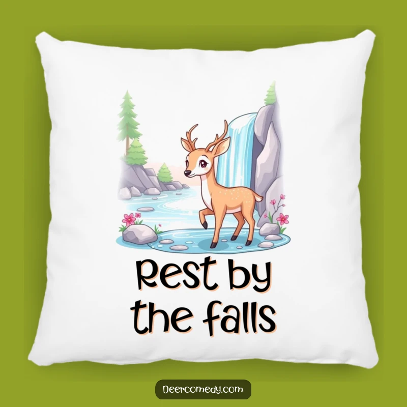 Funny Deer Waterfall Pillow: Cozy Tranquility, Elegant Comfort Gift