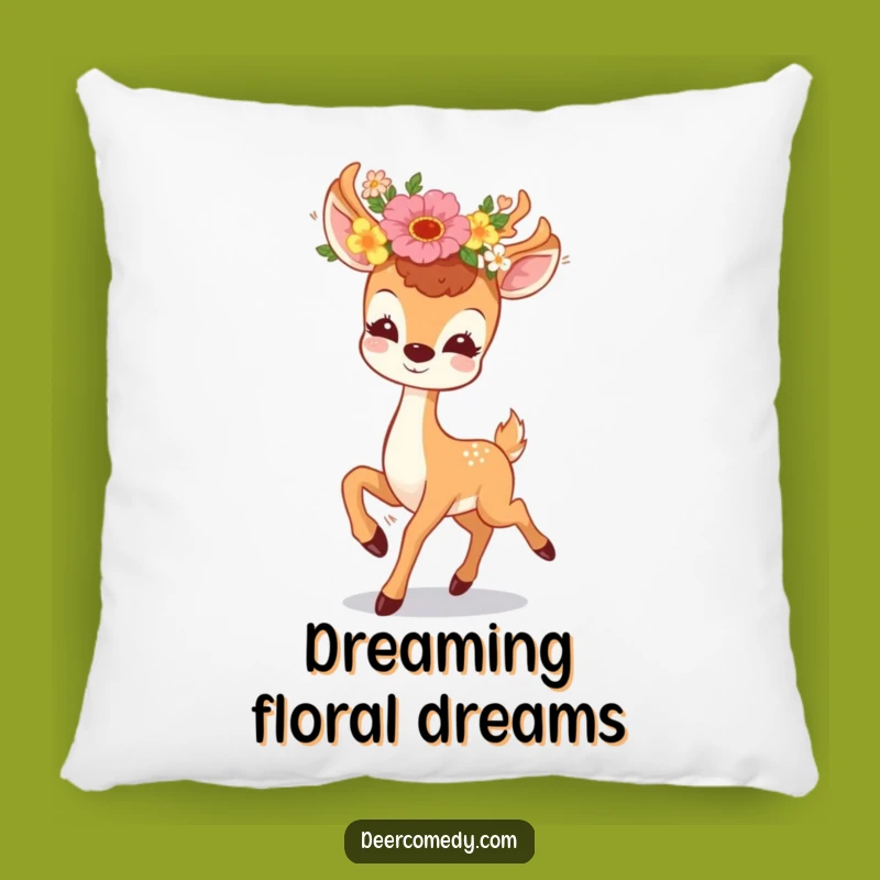 Funny Kawaii Deer Floral Pillow: Cozy Prancing Deer Cushion, Adorable Funny Gift