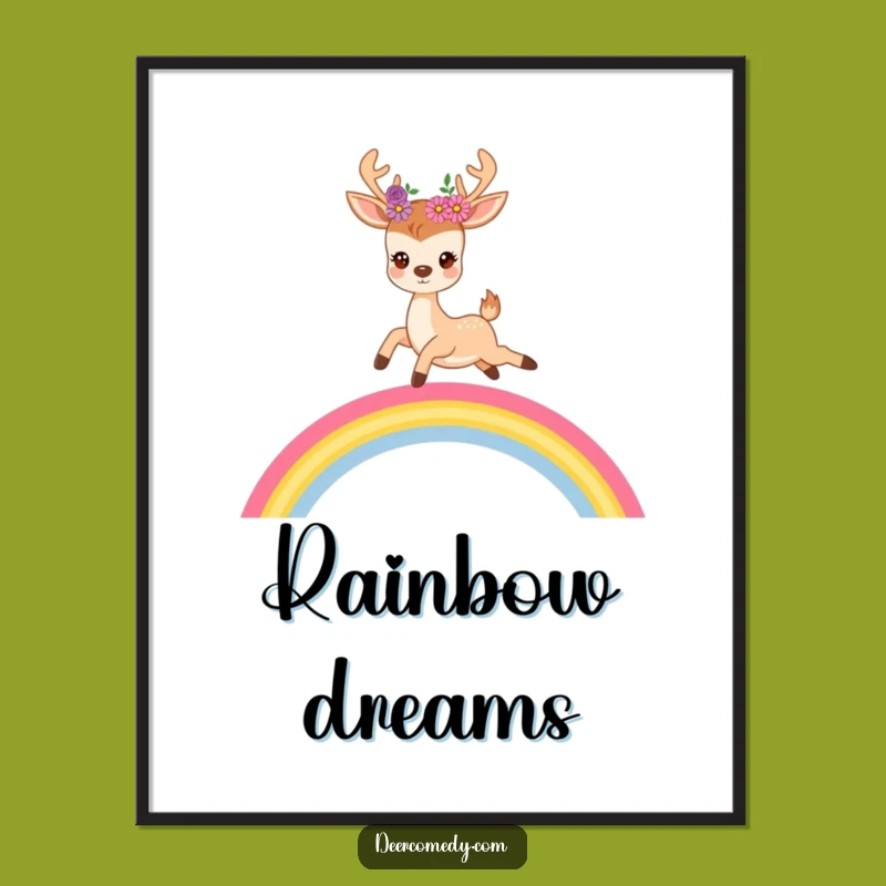 Funny Deer Rainbow Digital Art: Instant Whimsical Decor Gift