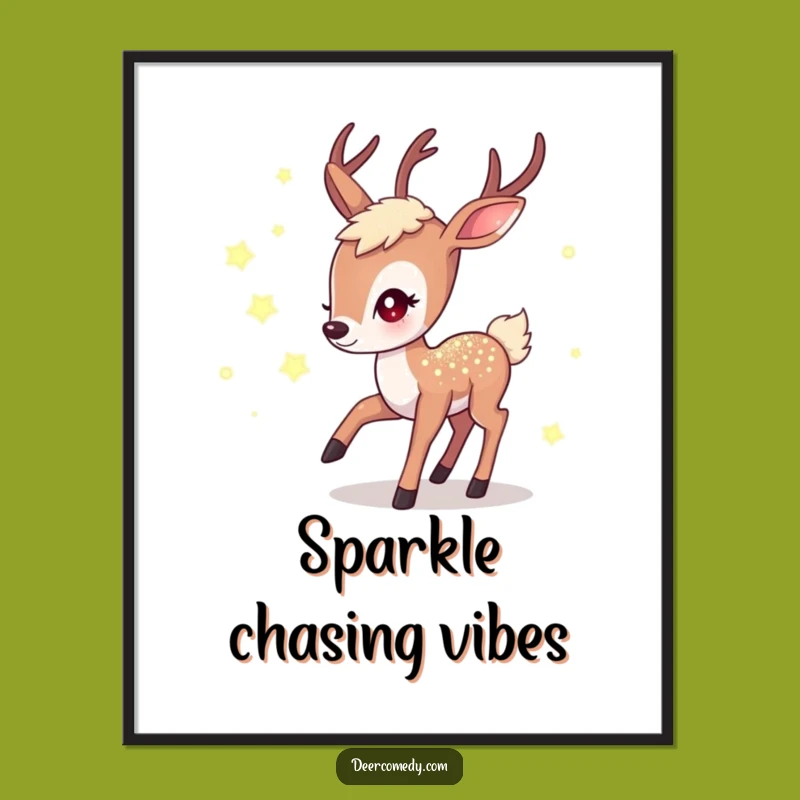 Funny Kawaii Deer Firefly Art Print: Shimmering Chase Digital Download, Unique Funny Gift