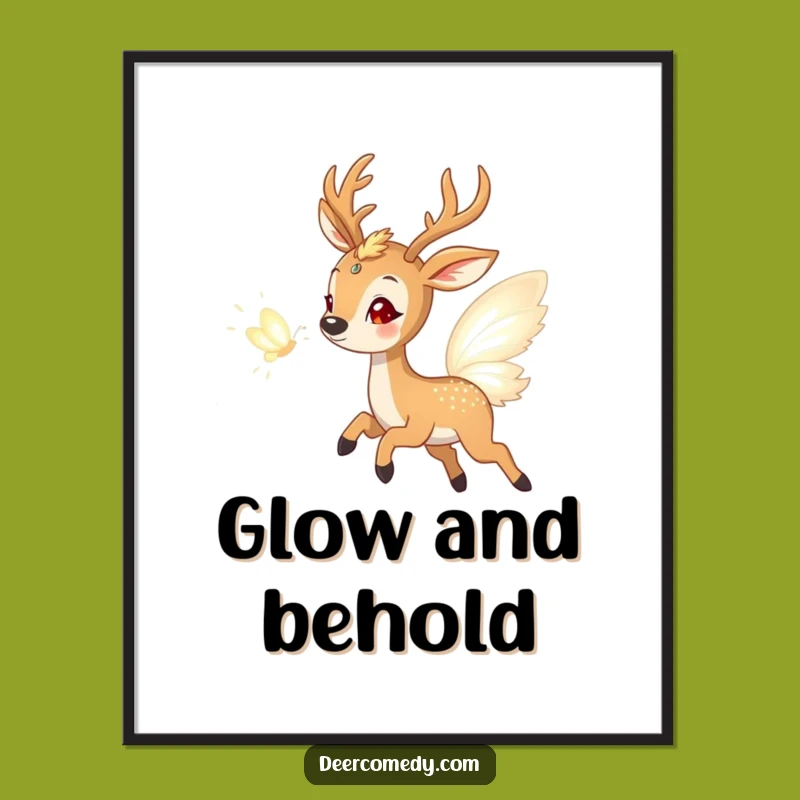 Funny Deer & Light Butterfly Digital Art: Instant Enchantment for Your Walls