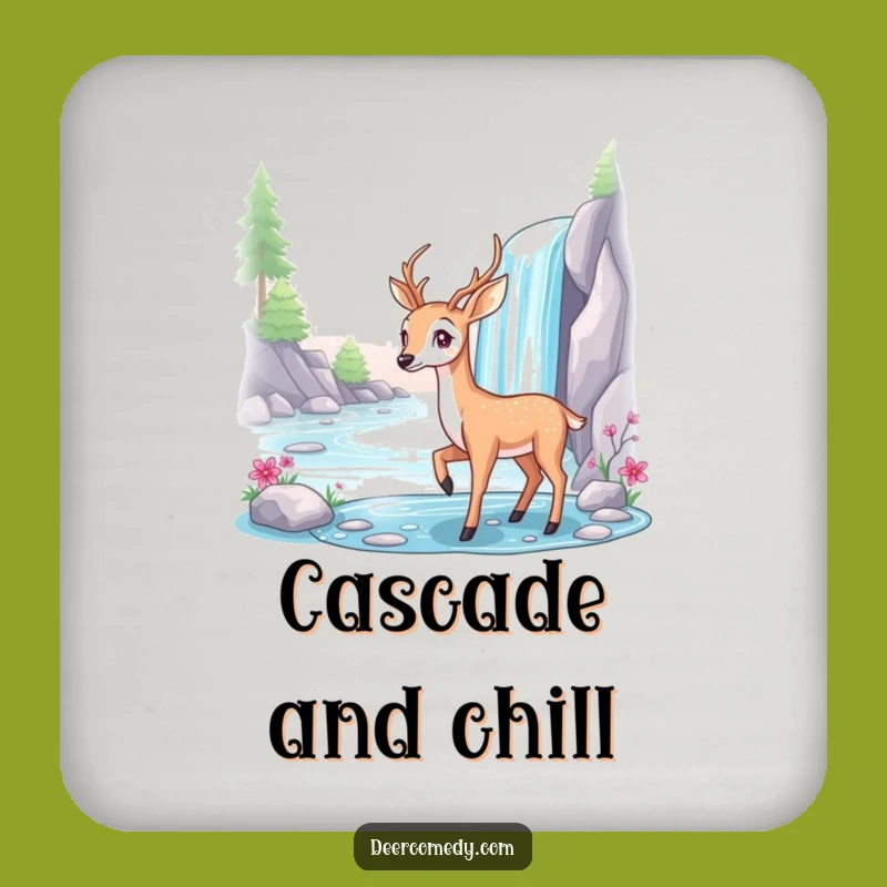 Funny Deer Waterfall Coaster Set: Serene Drink Protection Gift