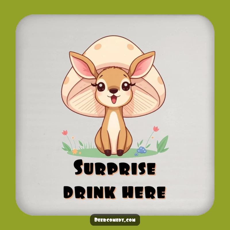 Funny Deer Mushroom Drink Coaster: Protect Surfaces with Woodland Whimsy