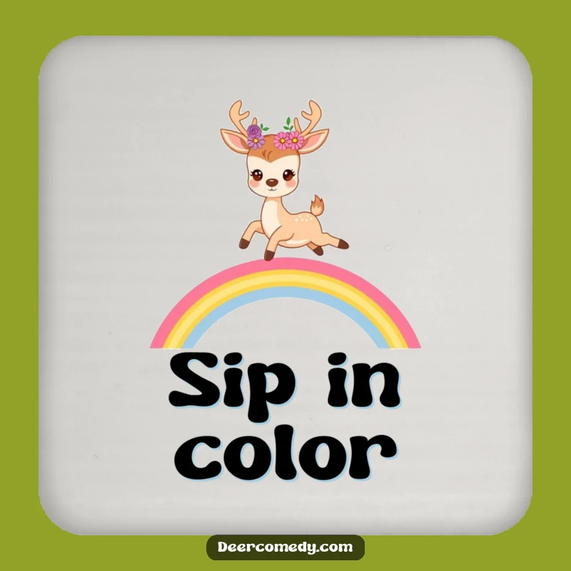 Funny Deer Rainbow Coaster Set: Enchanting Drink Protection Gift