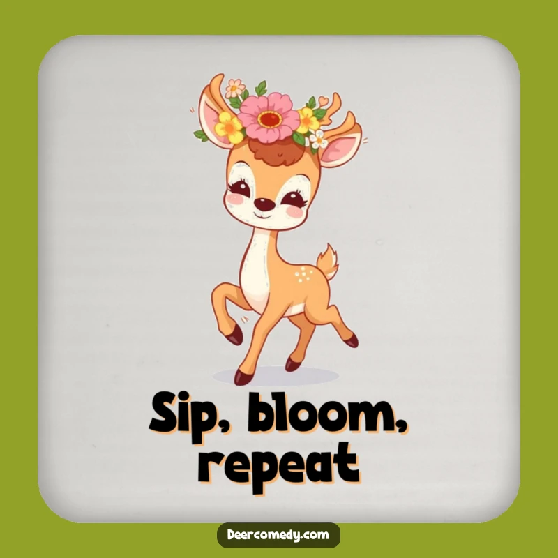 Funny Kawaii Deer Floral Coaster: Joyful Prancing Deer Decor, Perfect Funny Gift Set