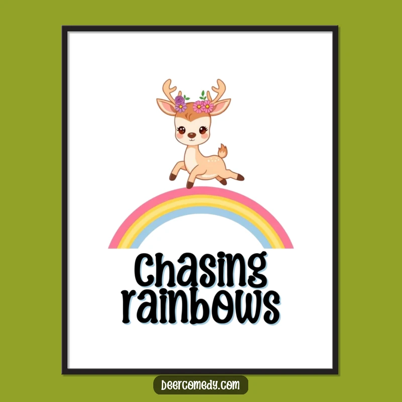 Funny Deer Rainbow Poster: Enchanting Wall Art, Whimsical Funny Gift