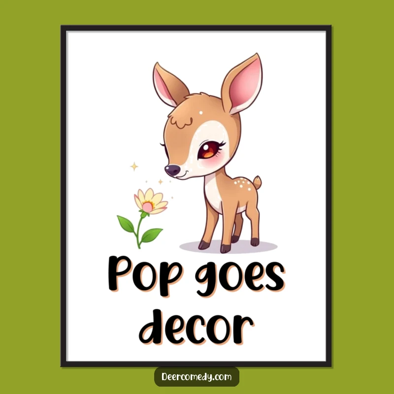 Funny Deer & Bubble Flower Poster: Charming Wall Art for a Whimsical Home