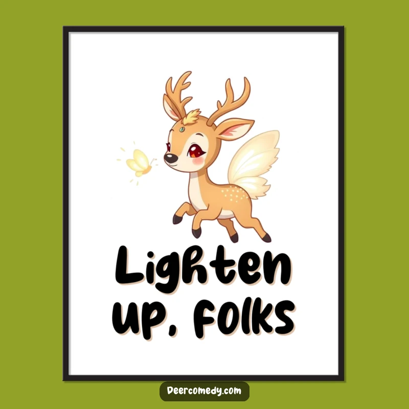 Funny Deer & Light Butterfly Poster: Enchanting Wall Art for a Magical Home