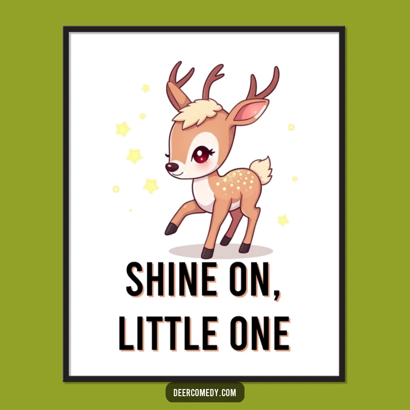 Funny Kawaii Deer Firefly Poster: Shimmering Chase Art, Unique Funny Gift