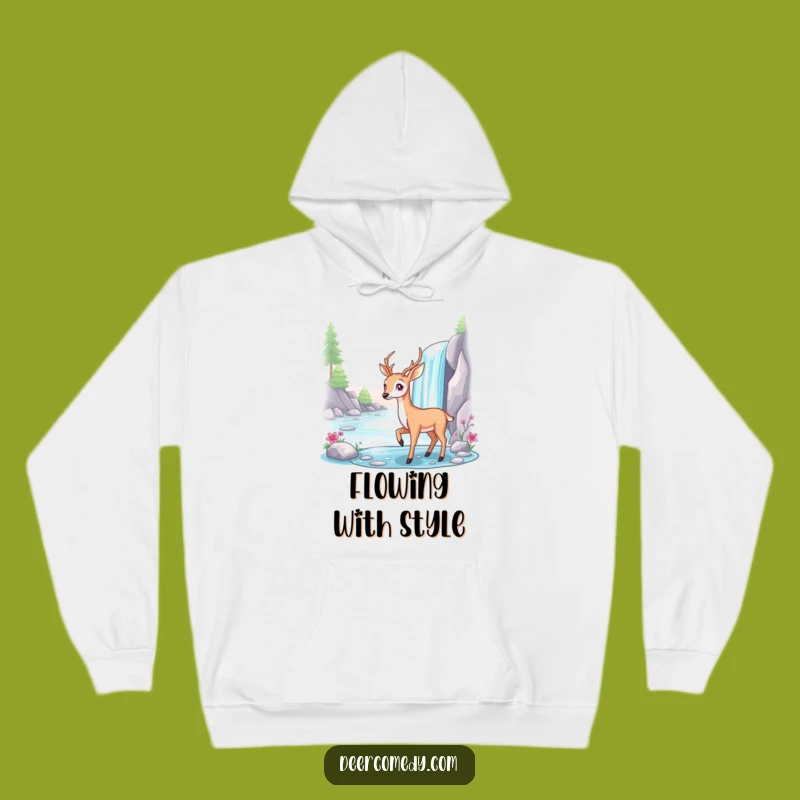 Cozy Funny Deer Waterfall Hoodie: Serene Comfort, Elegant Nature Gift