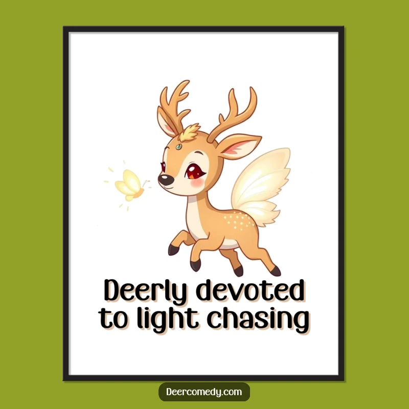 Free Printable Wall Art Funny Deer Chasing Light Butterfly Downloadable Art
