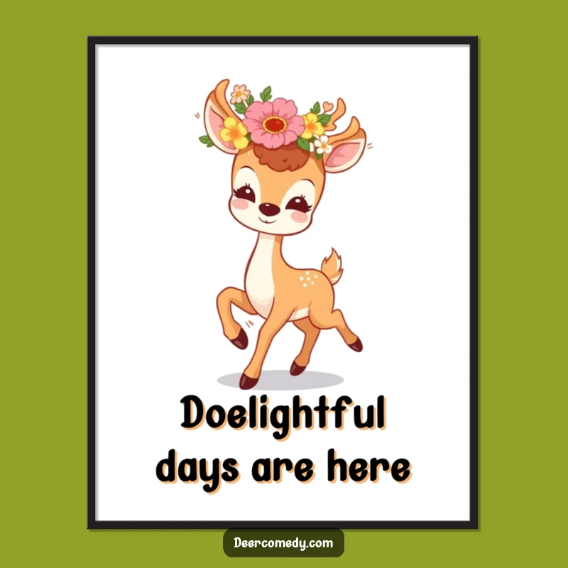 Free Printable Wall Art: Kawaii Deer Floral Wreath, Funny Downloadable Art Gift