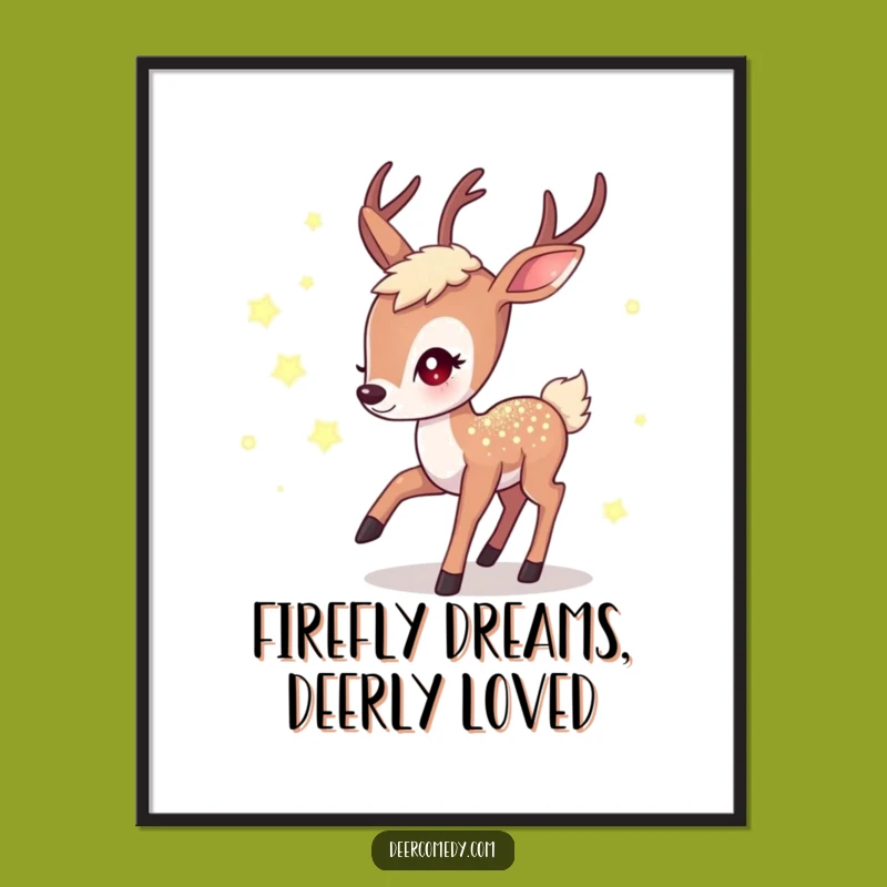 Free Printable Wall Art: Kawaii Deer Fireflies, Magical Downloadable Art Gift