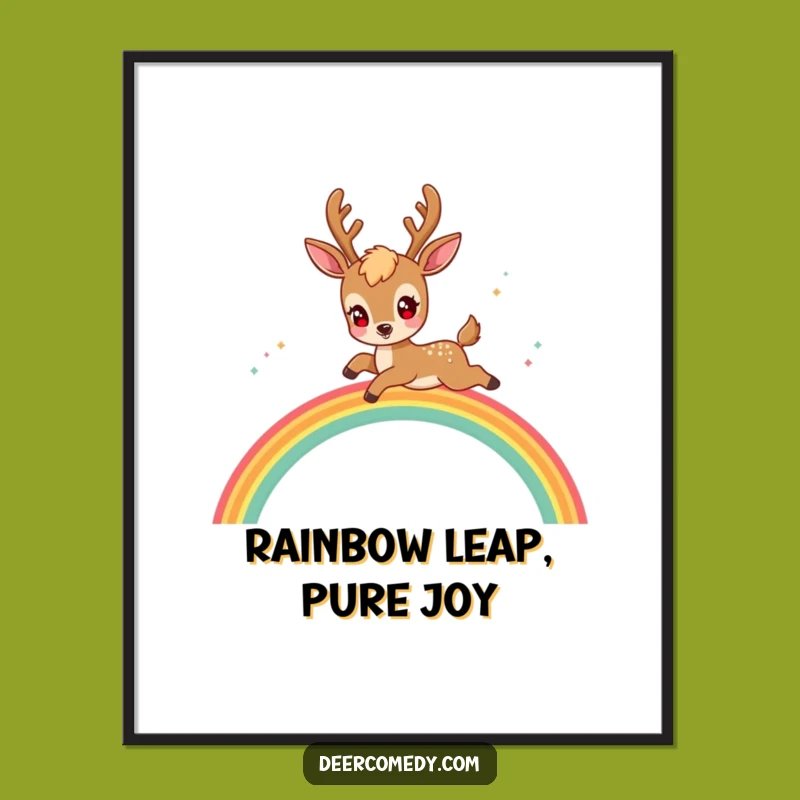 Free Printable Wall Art: Kawaii Deer Rainbow Leap - Funny Downloadable Art