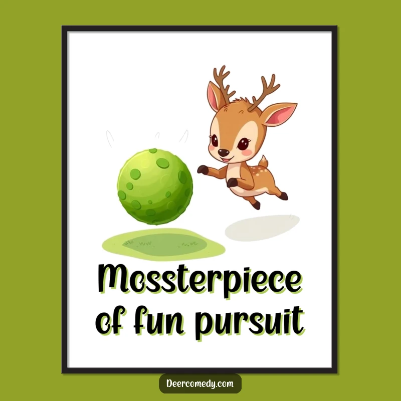 Funny Free Printable Wall Art: Deer Moss Ball Chase, Whimsical Downloadable Decor