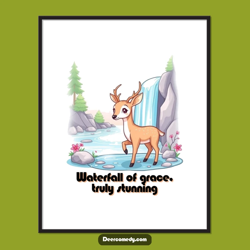 Funny Free Printable Wall Art: Deer Waterfall Serenity, Elegant Downloadable Decor