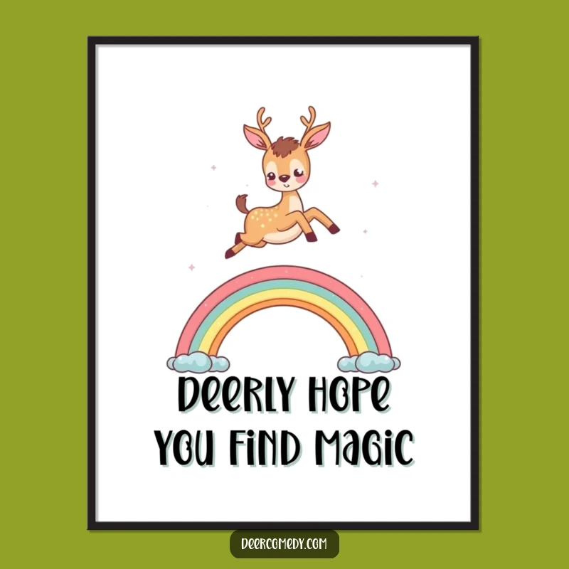 Funny Free Printable Wall Art: Joyful Deer Rainbow Leap - Downloadable Decor