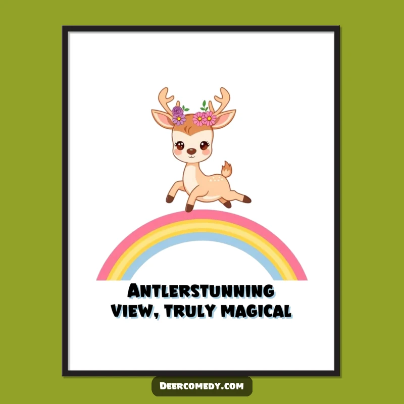 Funny Free Printable Wall Art: Rainbow Deer Leap, Whimsical Downloadable Decor