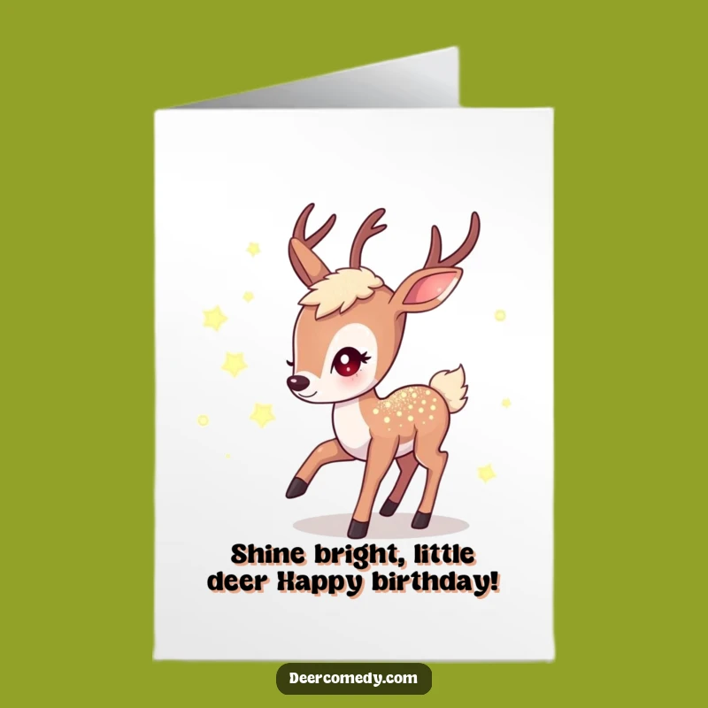 Free Printable Birthday Card: Kawaii Deer Fireflies, Magical Downloadable Gift