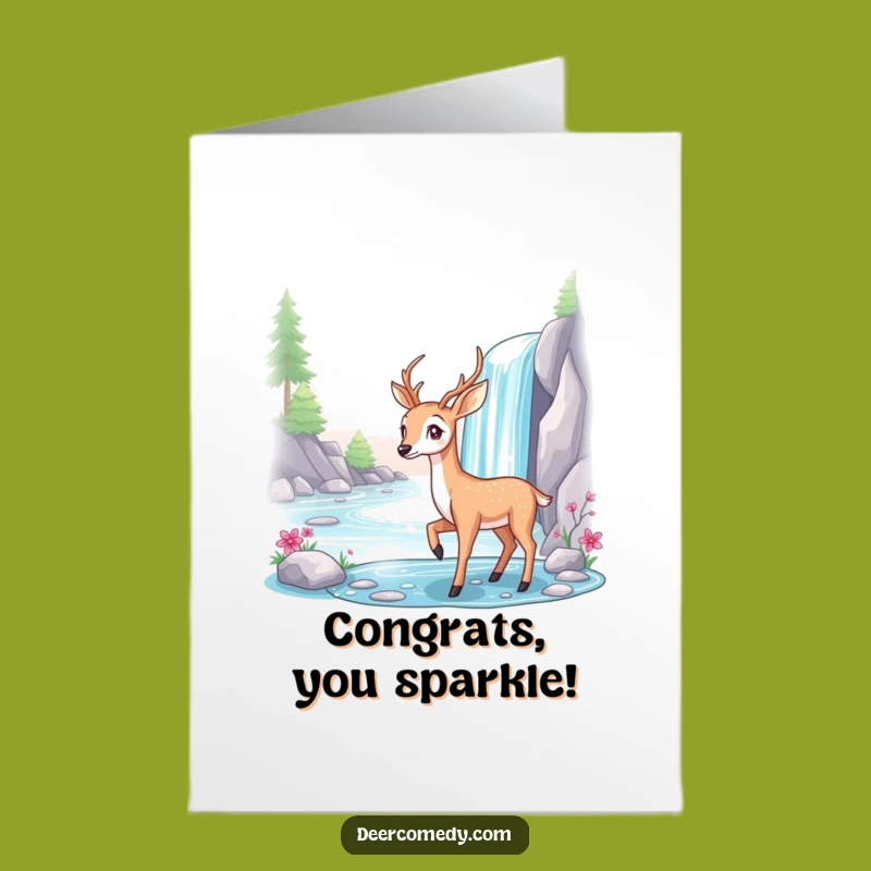 Free Printable Congrats Card: Deer Waterfall Grace, Elegant Downloadable Gift