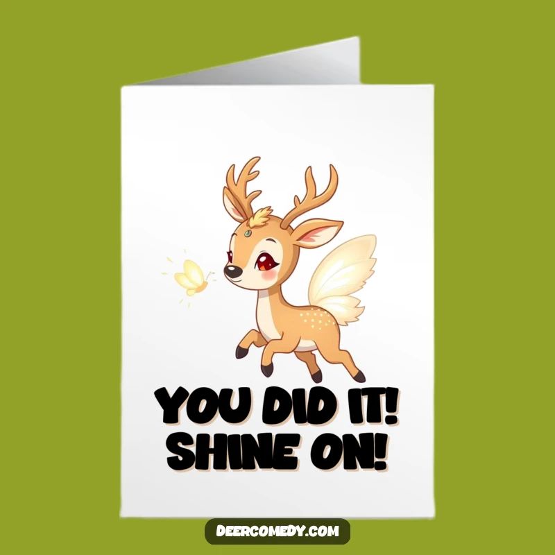 Free Printable Congrats Card Funny Deer Chasing Light Butterfly Downloadable Gift