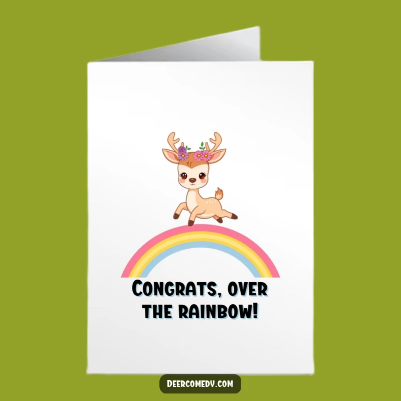 Free Printable Congrats Card: Rainbow Deer Leap, Floral Celebration Downloadable Gift