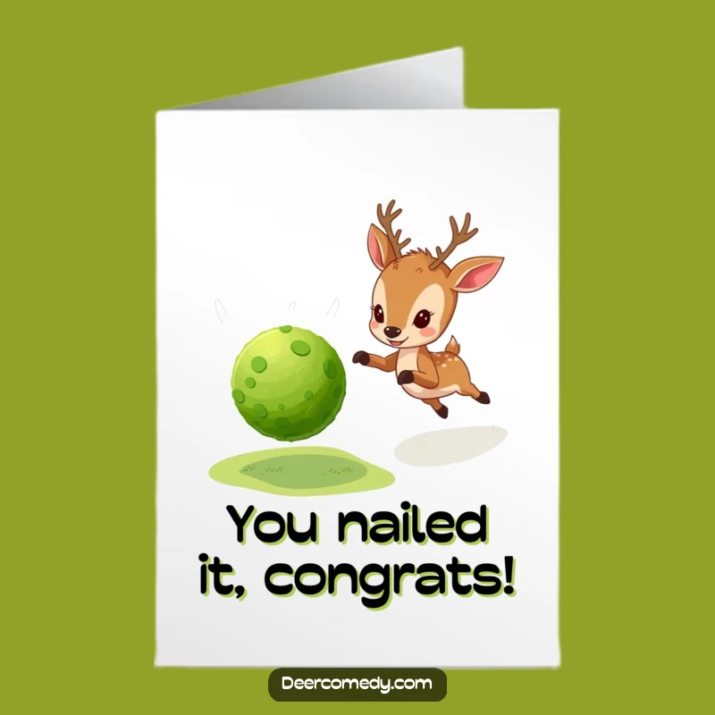 Free Printable Congrats Card: Deer Moss Ball Fun, Energetic Downloadable Gift