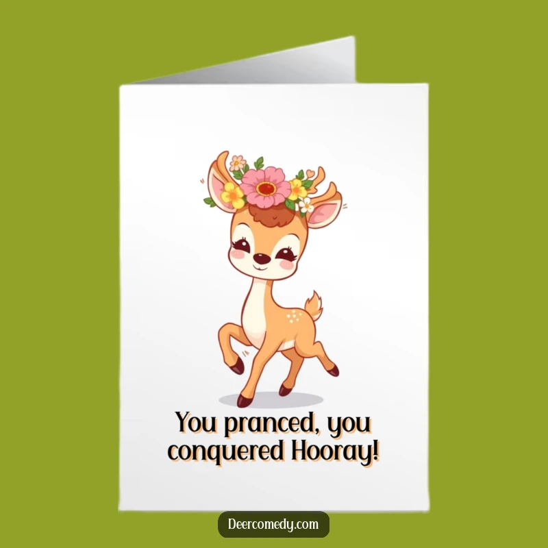 Free Printable Congrats Card: Kawaii Deer Floral Wreath, Funny Downloadable Gift