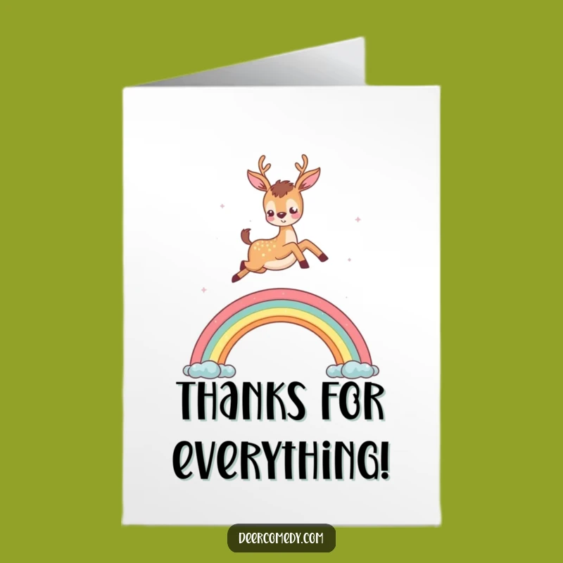 Free Printable Thank You Card: Deer Rainbow Gratitude - Funny Downloadable Gift