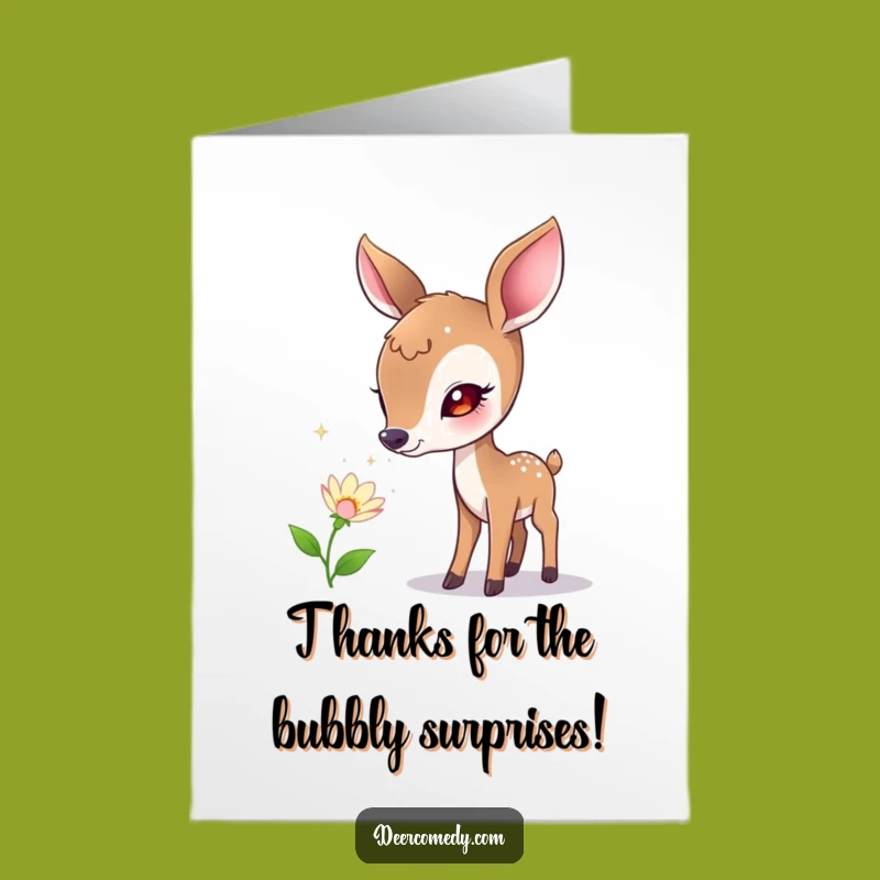 Free Printable Thank You Card Funny Deer Sniffing Bubbles Downloadable Gift