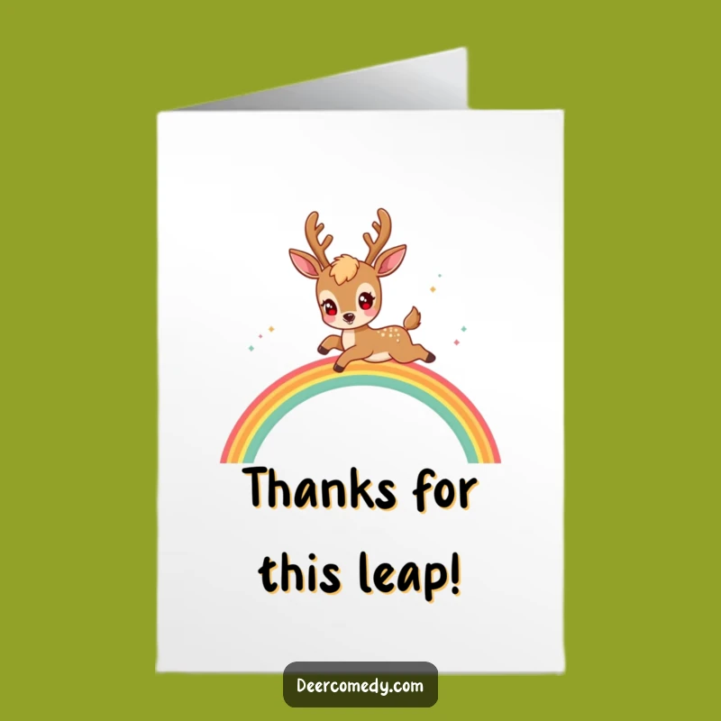 Free Printable Thank You Card: Kawaii Deer Rainbow Leap - Downloadable