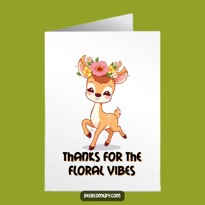 Free Printable Thank You Card: Kawaii Deer Floral Wreath, Funny Downloadable Gift