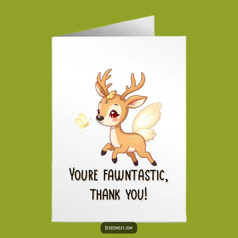 Free Printable Thank You Card Funny Deer Chasing Light Butterfly Downloadable Gift