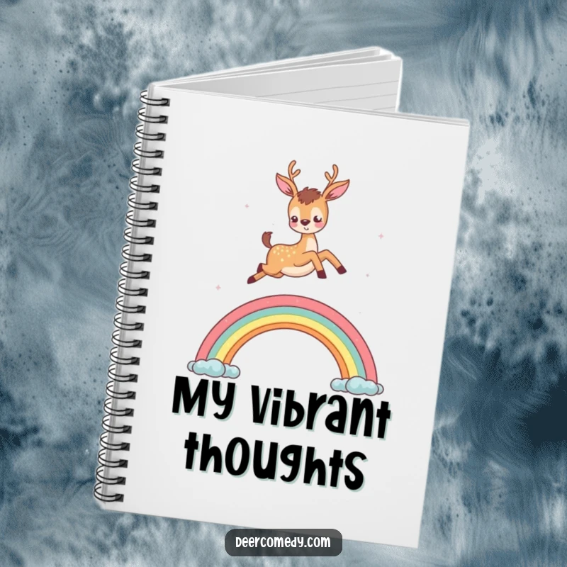 Funny notebook with a deer leaping over a rainbow, a whimsical and inspiring companion for all your notes.