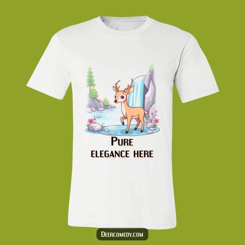Funny Deer Waterfall T-Shirt: Elegant Nature Pose, Calm Funny Gift